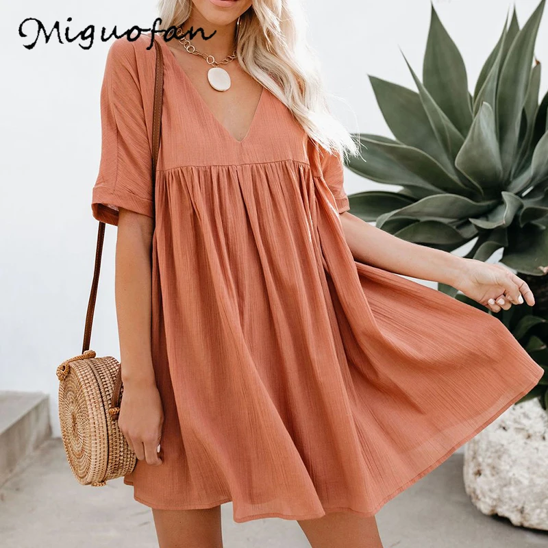Женское платье с расклешенными рукавами Miguofan белое повседневное короткое