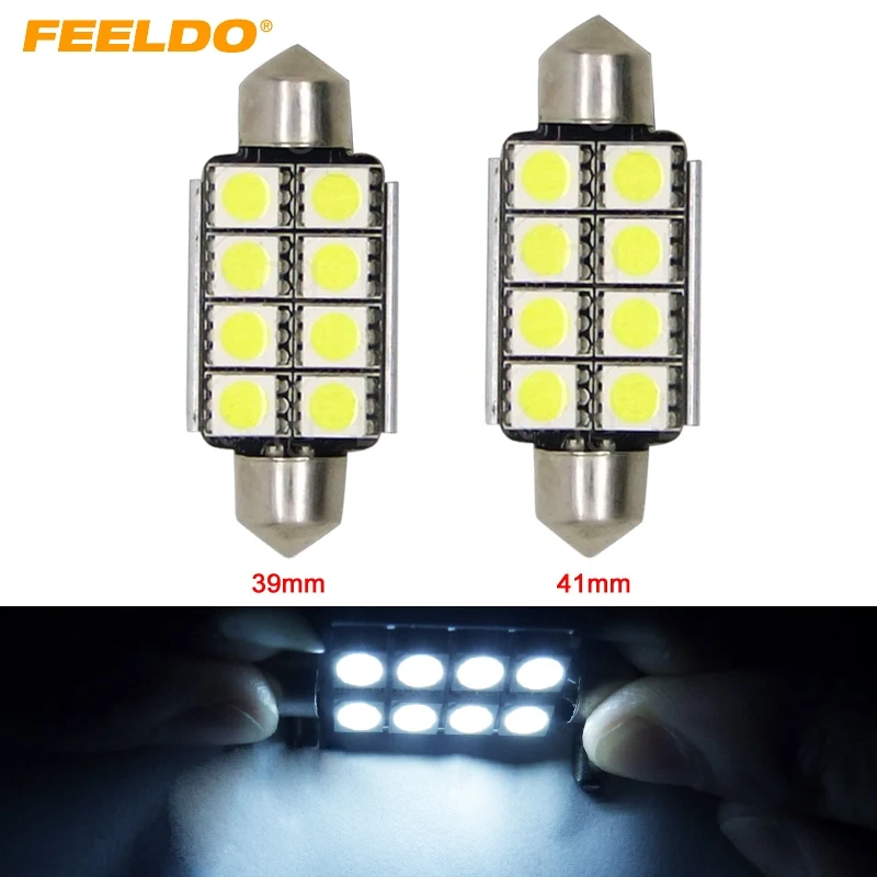 FEELDO 50 шт. белый 39 мм 41 1 5 Вт 6000 К 120 Lumen 5050 8LED 8 SMD автомобильный Festoon купол для | Сигнальная лампа -32835272190