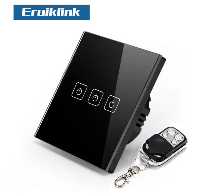 Eruiklink ЕС/Великобритания rf433 переключатель дистанционного управления умный дом настенный выключатель, беспроводной пульт дистанционного управления светильник переключатель, сенсорный выключатель 220 В - Цвет: 3gang Switch with RC