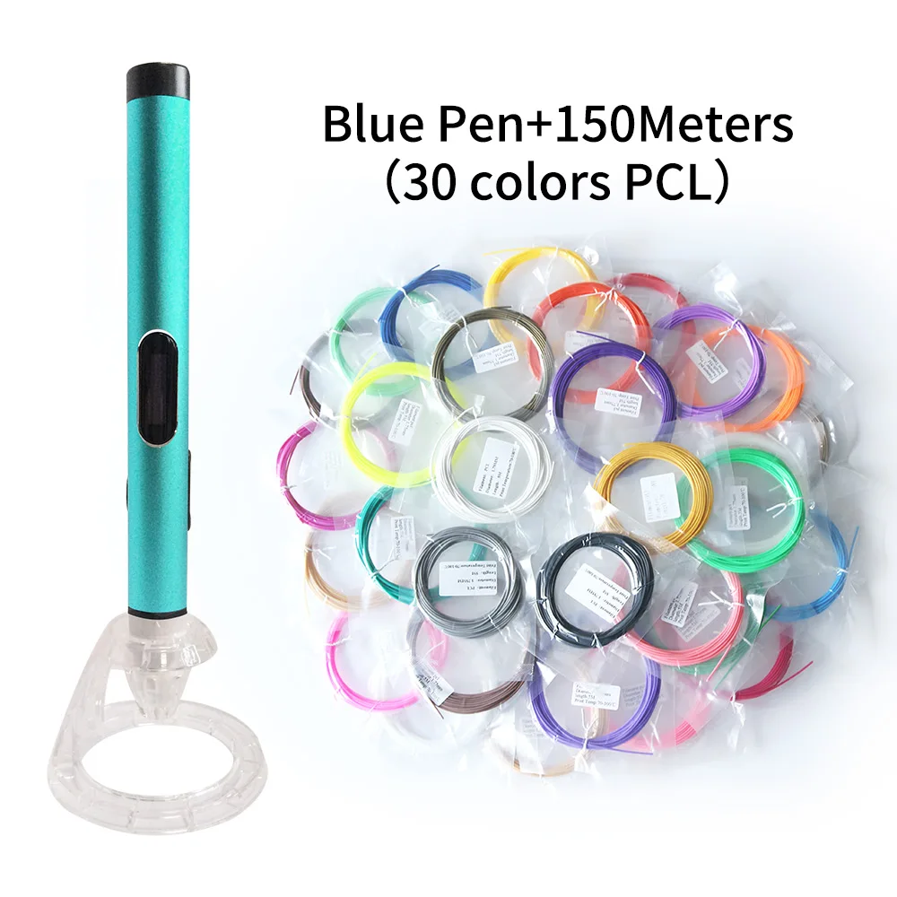 Blue pen 150M PCL Dewang Новые X4 Интеллектуального 3D Печать Ручка с ЖК-Экраном, Низкая Температура USB 3D Ручка Металлический цвет Ультра-свет - Цвет: Blue pen 150M PCL