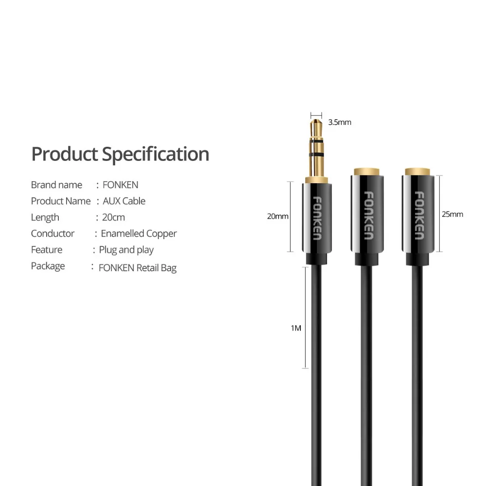FONKEN аудиокабель 3 5 мм автомобиля Audio eXtension Cord кабель усилителя стерео наушников AUX