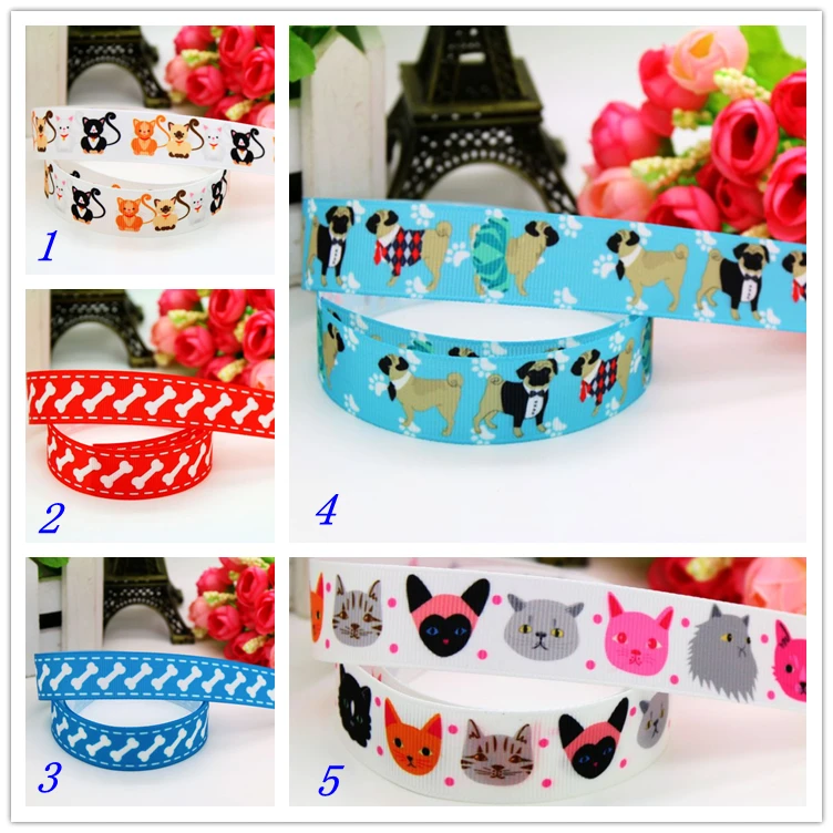 Лента Корсажная с принтом кошек и собак 22 мм 7/8 дюйма|printed grosgrain ribbon|ribbon ribbonribbon