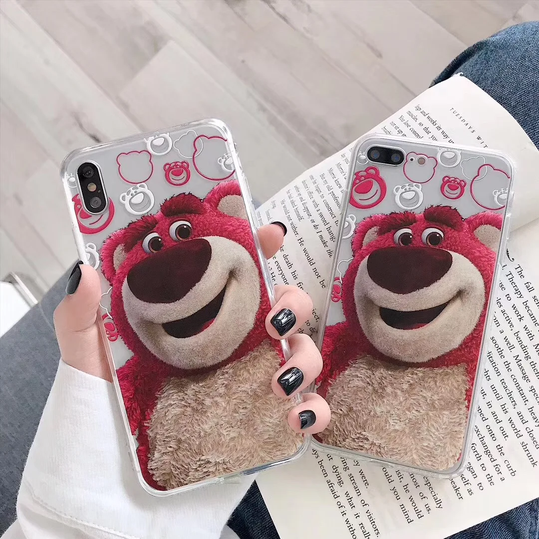 Супер милый мультяшный клубничный медведь чехол для iPhone X XS MAX XR акриловый