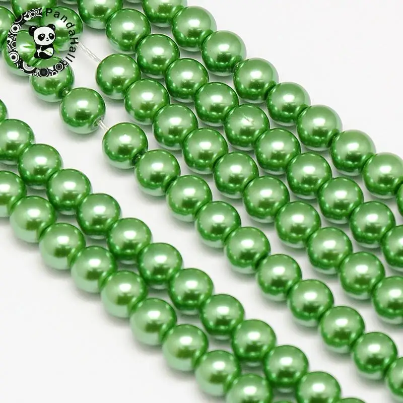 Green PANDAHALL 6 мм, 8 мм, 10 мм, экологичное окрашенное стекло, жемчужные круглые бусины, хлопковый шнур, резьбовое отверстие: 0,7~ 1,1 мм, 15 дюймов - Цвет: Green