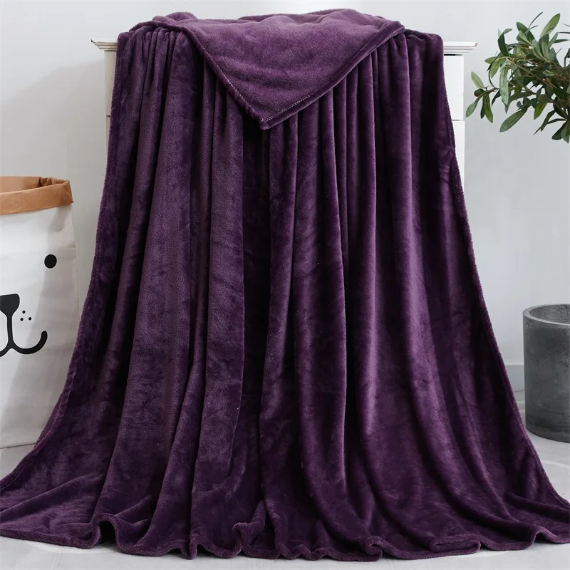 Dark Purple Сплошной цвет, супер мягкие фланелевые одеяла, коралловый флис, зимняя простыня, покрывало для дивана, покрывало из искусственного меха, одеяла для кровати - Цвет: Dark Purple
