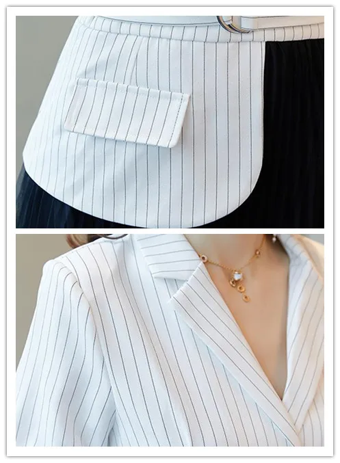 Striped Fake Two Dress Women A-line Female Office Lady Women's Dresses Irregular Ol Shirt Sashes Vestido De Festa | Женская одежда