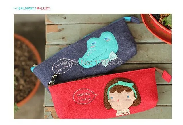 New Cute Wool Felt Soft Pencil Pen Case Cosmetic Bag Coin Purse Pouch Zipper pencil case Multicolor Free Shipping TH0018|bag side|bag badbag roll |