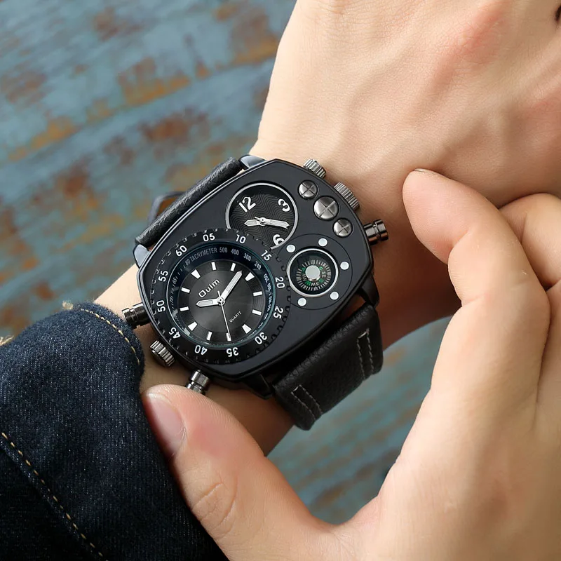 

Oulm New Men Quartz Watches Top Brand Luxury Male Clock Multiple Time Zone Square Sport Casual Mens Watch Relogio Masculino