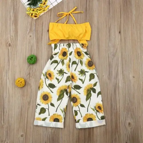Новая одежда с подсолнухом для маленьких девочек из 2 предметов жилет на