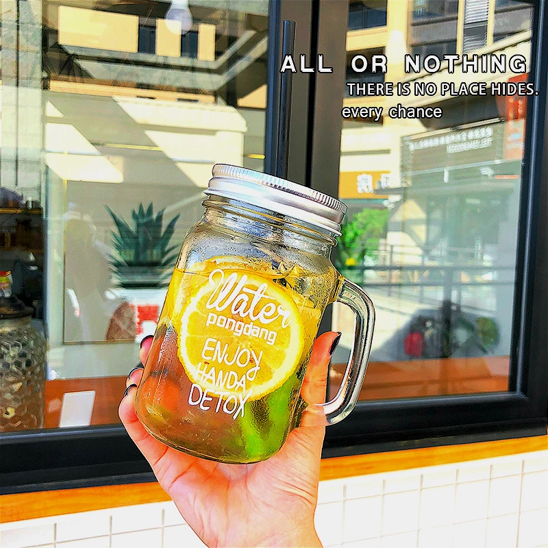 450 мл простая соломенная чашка с ручкой крышкой стеклянная для холодных напитков