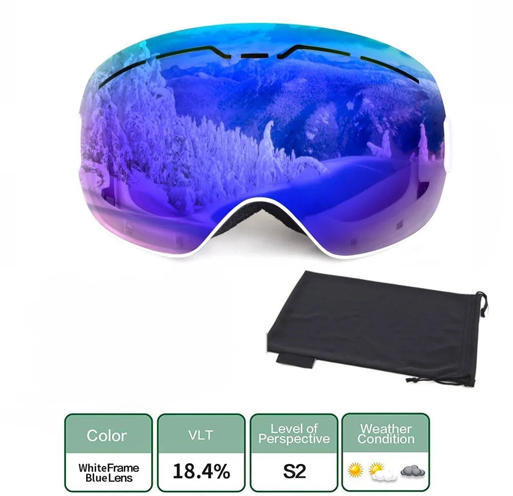 White Frame Blue Len Лыжные снежные очки OTG дизайн для мужчин и женщин со сферическими двухслойными линзами противотуманные UV400 защита Сноуборд маска с очками - Цвет: White Frame Blue Len