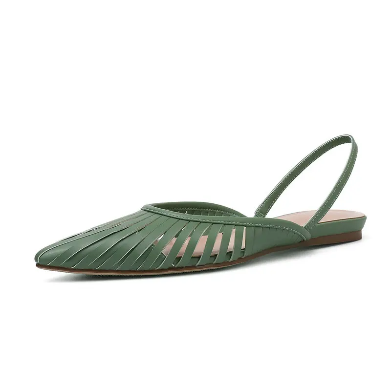 AIWEIYi Для женщин сандалии из телячьей кожи Зеленый Белый Летние босоножки с острым