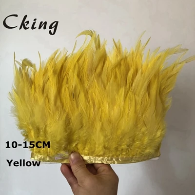 yellow 10 метров белый Куриный перо планки 10-15 см 4-6 дюймов DIY седло для петуха перо отделка бахромой пришит на атласной лентой ремесла - Цвет: yellow