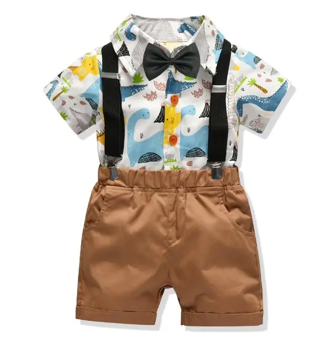 New children's clothing set summer section cotton bow tie short-sleeved shirt bib suit |