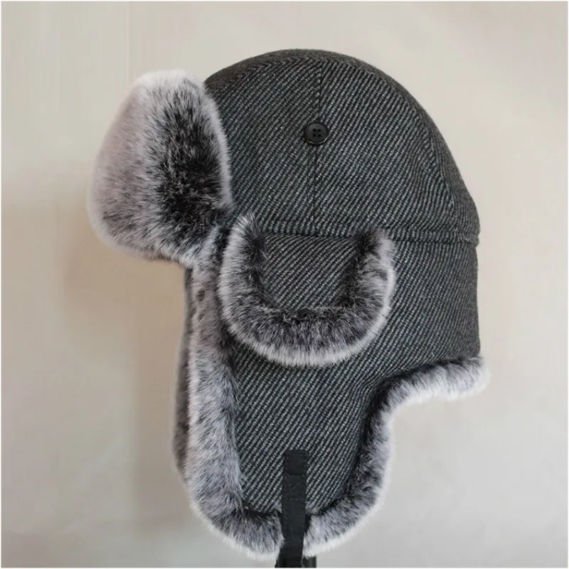 Adult Bomber Hat Men's Trapper Ear Protection Warm Hats Men's Winter Snow Caps Windproof Russian Fur Hat Ear Flap Caps B-8486