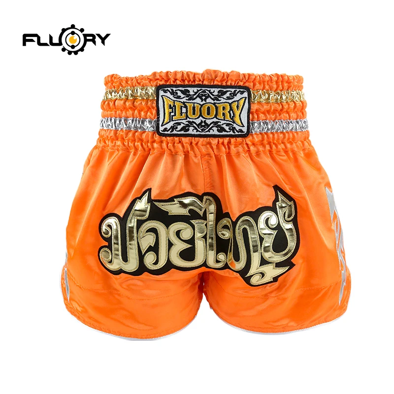 

FLUORY mtsf06 (girls and boys) fluory Muay Thai shorts embroidered patch kick boxing Shorts fashion color ORANGE for COMBAT