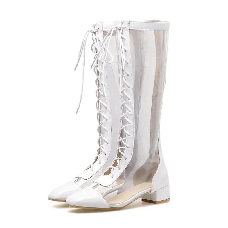 Tangnest/Модные прозрачные сапоги до колена для Для женщин пикантные квадратный