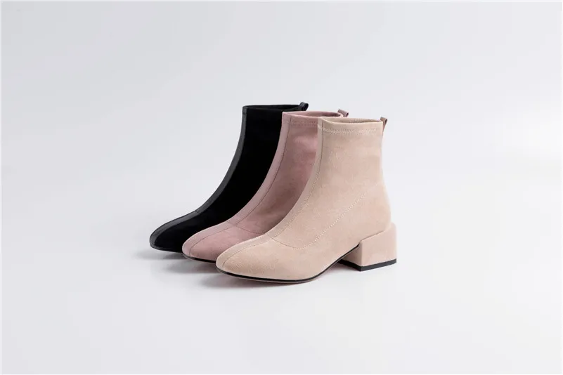 FEDONAS Top Quality Flock Women Ankle Boots Square Toe Square Heels Slip on Elegant Chelsea Boots Autumn Winter Basic Shoes