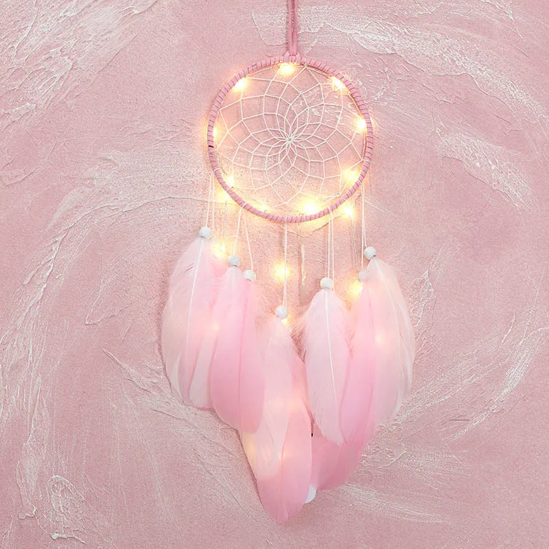 Home decoration girl heart room pendant simple dream catcher small night light handmade lovely birthday gift Wedding decoration - Цвет: pink-with light