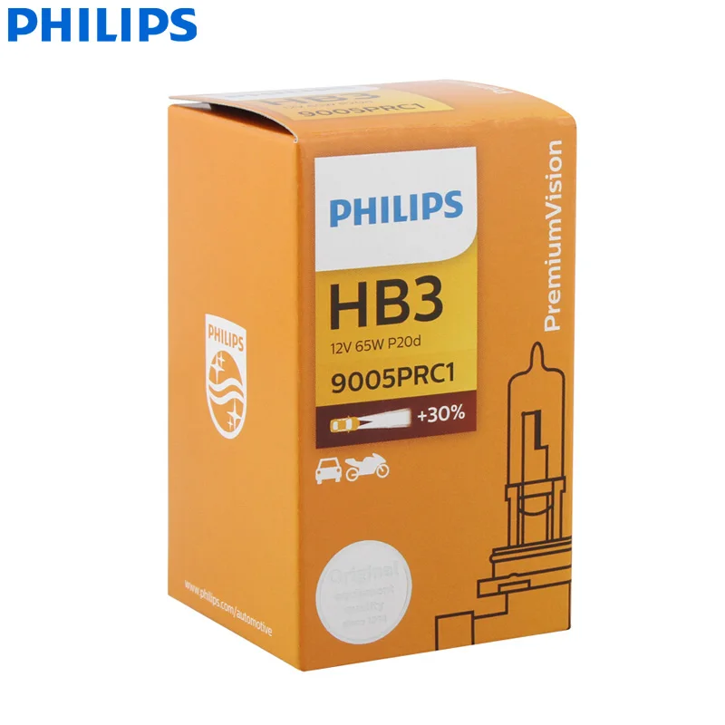 Лампа Philips Vision 9005 HB3 12 в 65 Вт P20d 9005PRC1 + 30% яркая оригинасветильник Автомобильная