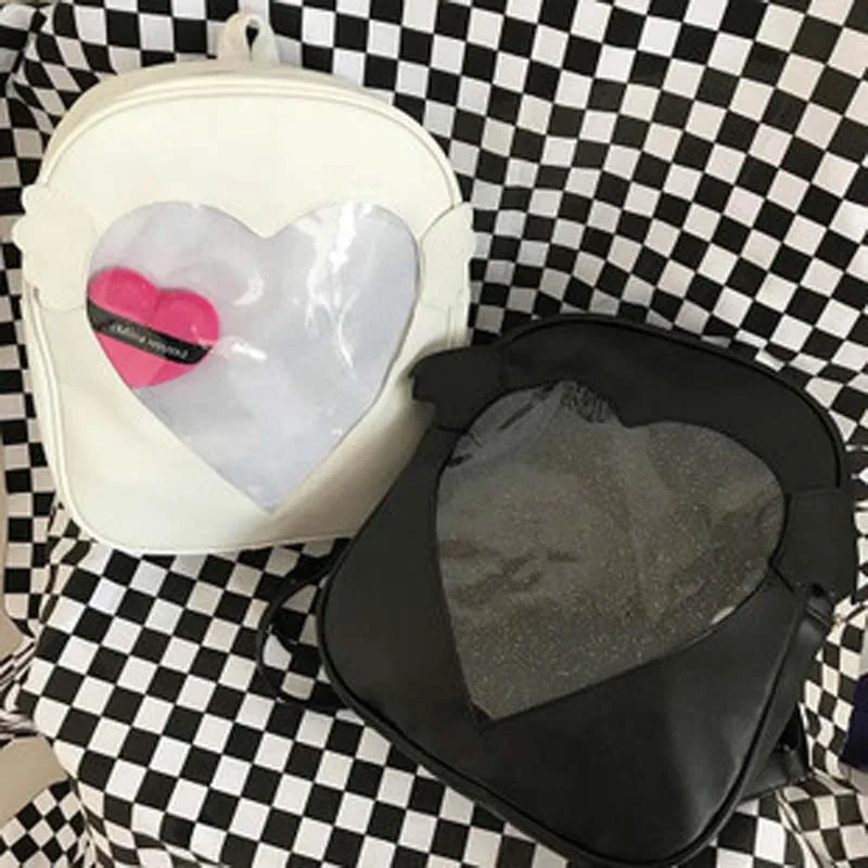 MSMO 'Ita-bag' Блестящий Прозрачный лоскутный рюкзак с крылышками, японский Harajuku, для девочек, Kawaii, блестящая прозрачная школьная сумка, подарок - Цвет: picture black