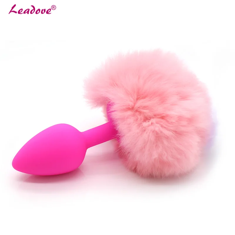Silicone Rabbit Tail Anal Plug Fluffy Hand cuffs Pink Bunny Girl Cosplay Sex Accessories Short Butt Tails BDSM Handcuffs | Красота и