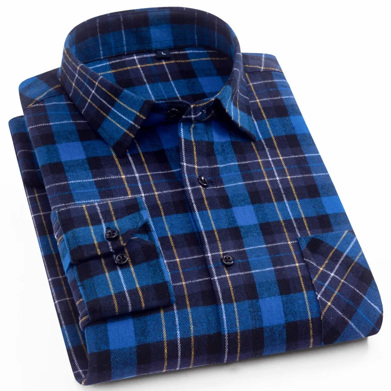 Хлопок фланель ShirtPlaid фланелевая рубашка Повседневное с длинным рукавом Для мужчин рубашки Soft Comfort Slim Fit стилей Для мужчин Костюмы Camisa Masculina - Цвет: DTF08