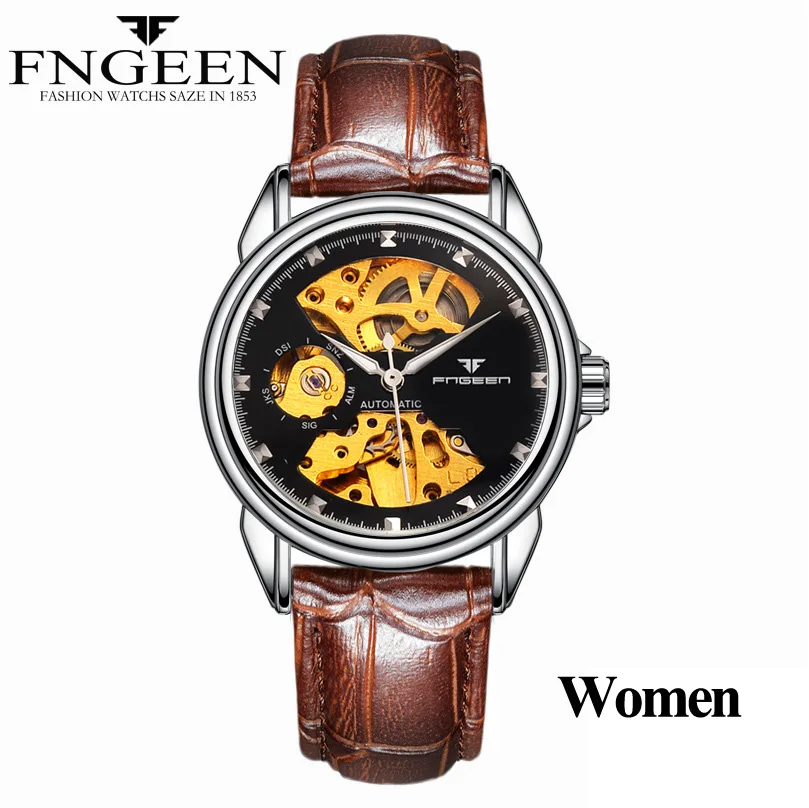 LeatherSilverBlack Relogio Feminino женские часы Топ бренд Модные Роскошные автоматические часы женские часы Стальные женские часы механические часы - Цвет: LeatherSilverBlack