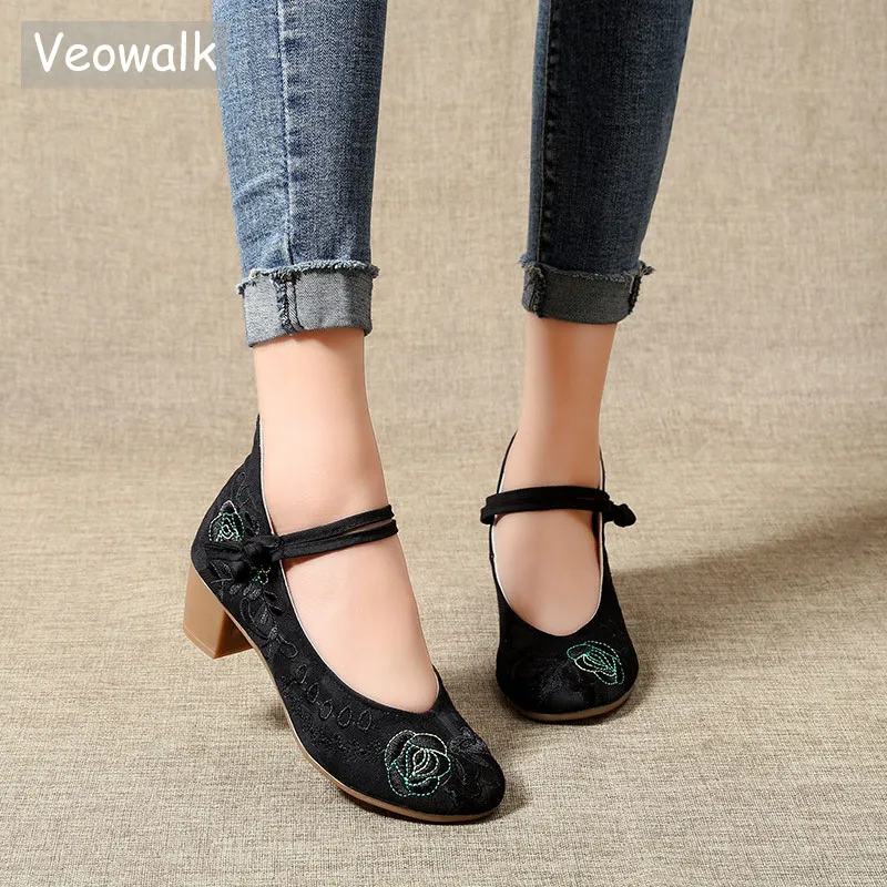 Veowalk/женские туфли из жаккардовой хлопковой ткани с вышивкой; Каблук 4,5 см; элегантные удобные женские туфли-лодочки ручной работы из мягкой ткани