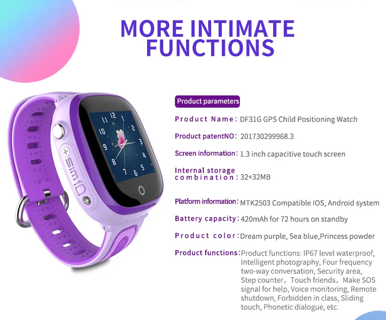 DF31G IP67 Waterproof Smart Kids Watch GPS Positioning Touch Screen SOS Call Sports for Children Baby Students | Электроника