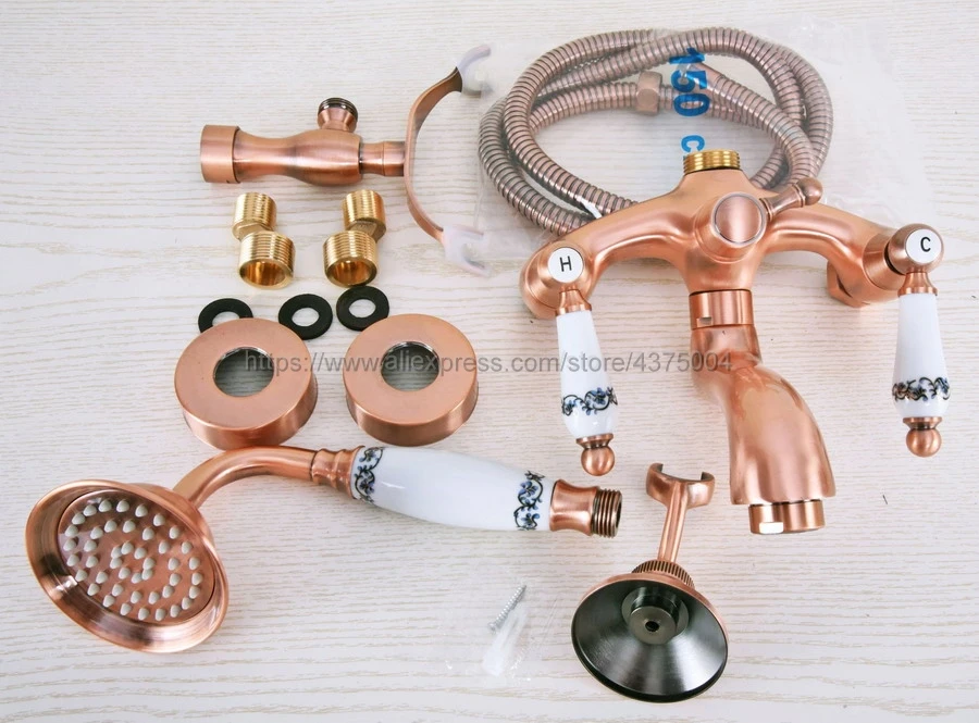 Кран для ванной античная красная медь настенное крепление Телефон евро ванна