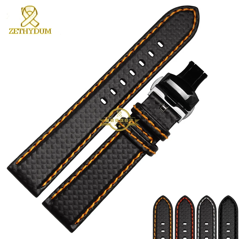 Ремешок для часов из натуральной кожи ремешок с красной строчкой мягкий 18 мм 20 21 22