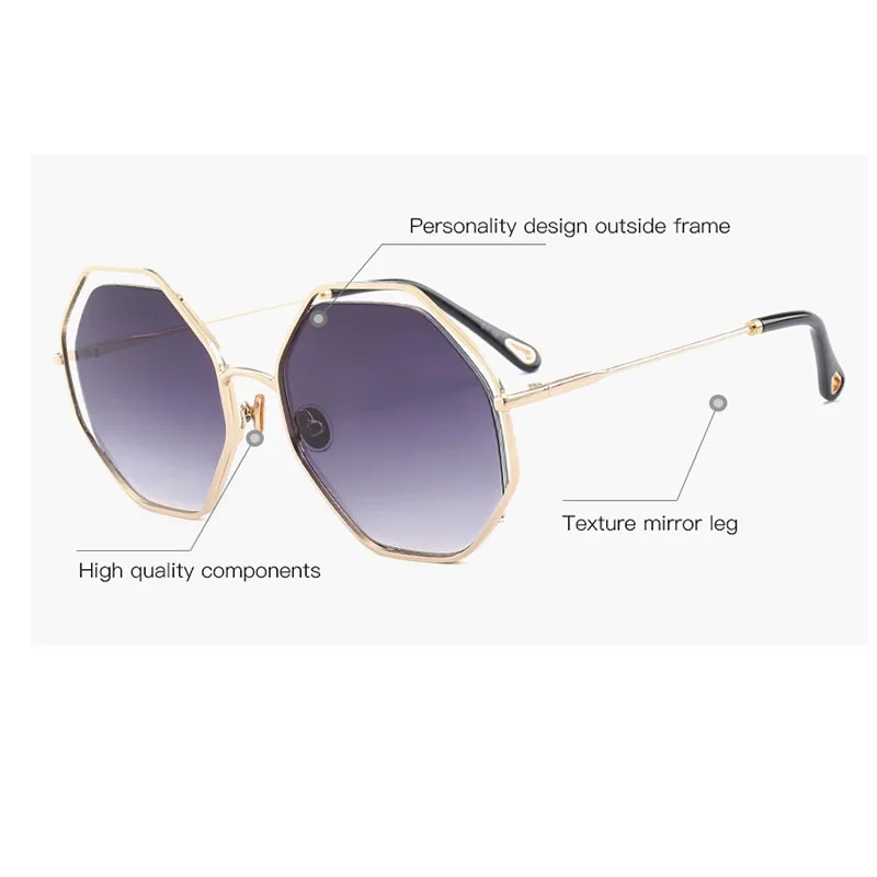 

clear shades Polygon sunglasses Women Gradient Glasses Lady Luxury Retro Round Vintage Metal frame Mirror Sun Glasses for women
