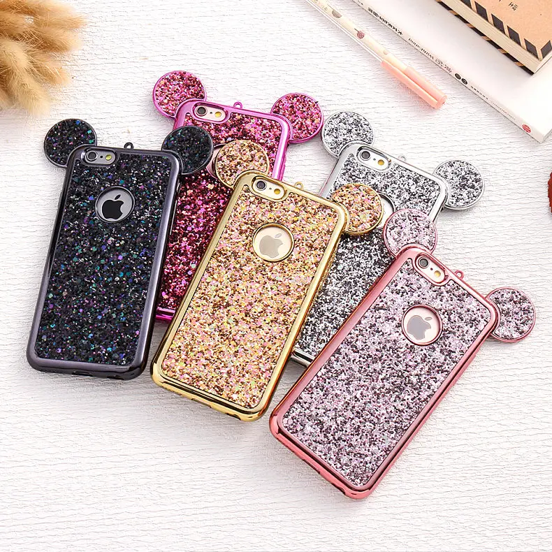 3D супер милый чехол с ушками мышки для iPhone X 7 8 Plus 6 6s plus 5S SE мягкий блестящий