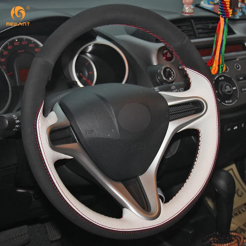 MEWANT белый кожаный черный замшевый автомобильный чехол на руль для Honda Fit 2009-2013 городской Джаз/Honda Insight 2010