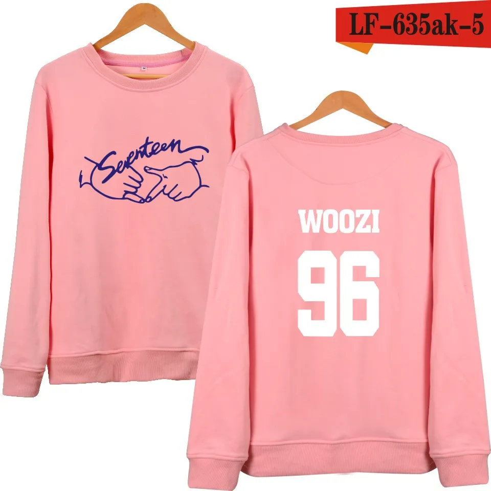 96 WOOZI pink WEJNXIN Kpop Seventeen толстовки для женщин модные имя члена печати О образным вырезом флис свитер для женщин, пуловер с капюшоном Sudaderas - Цвет: 96 WOOZI pink