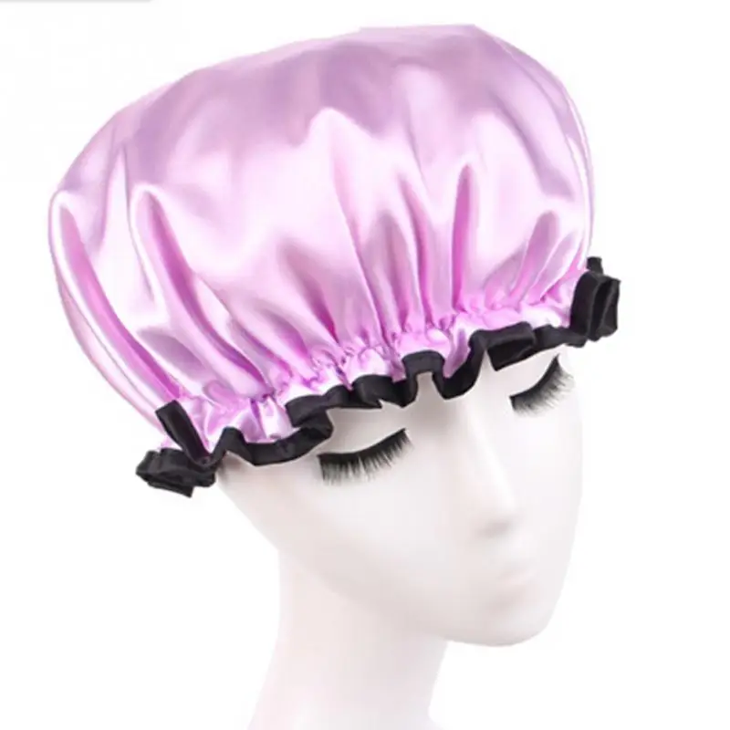 Light Purple 1 шт., милая Толстая Женская шапочка для душа, цветная двухслойная шапочка для душа для ванной, для взрослых, водонепроницаемая шапочка для купания - Цвет: Light Purple