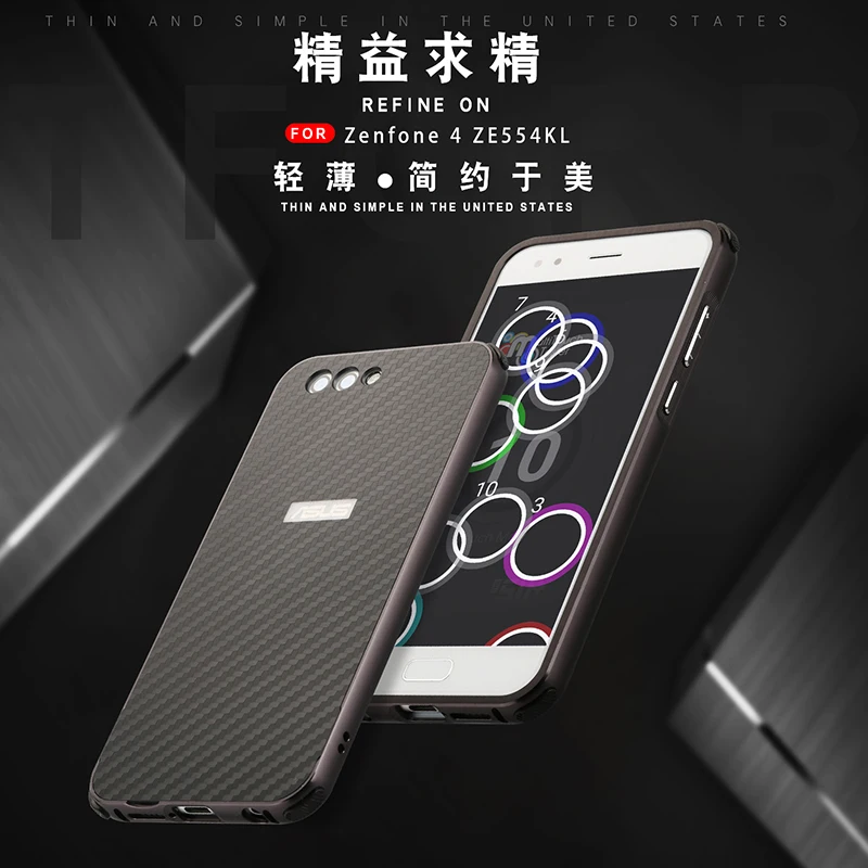 Для Asus Zenfone 4 ze554kl случае Алюминий металла Рамки+ Карбон Волокно жесткий чехол для Asus Zenfone 4 ze554kl 5.5 ''В виде ракушки