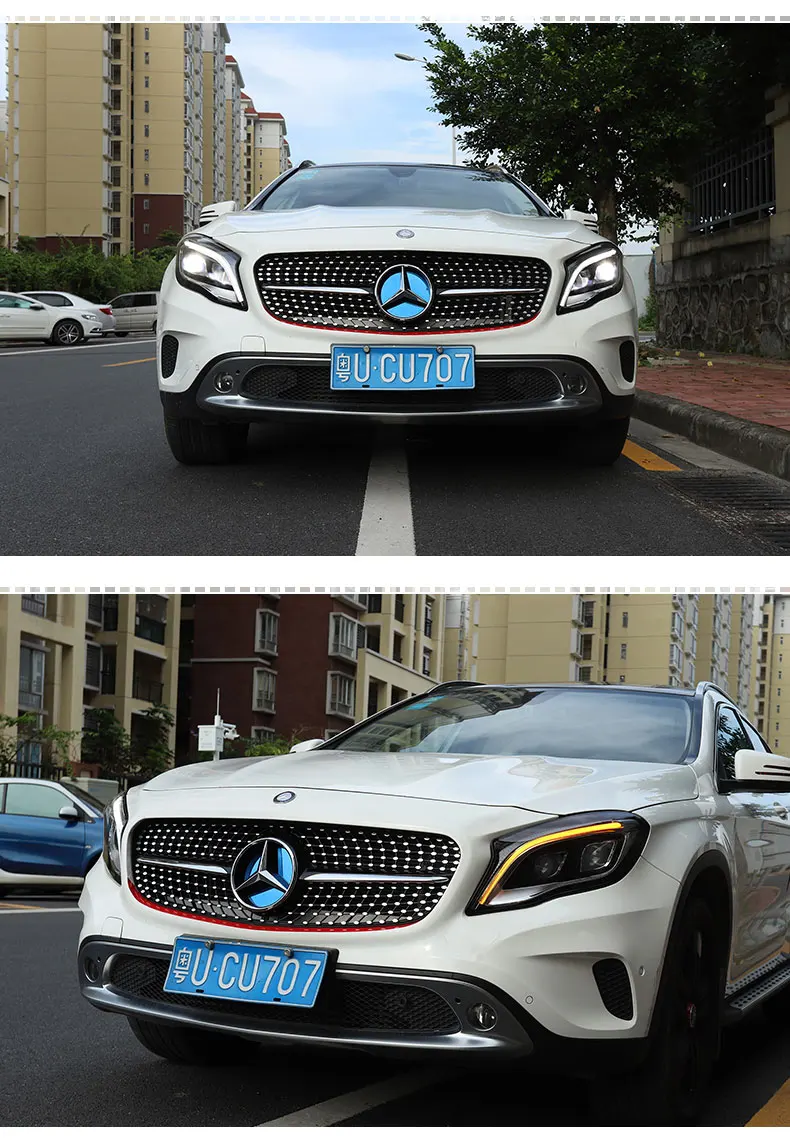 Стайлинга автомобилей налобный фонарь для Benz GLA 200 220 260 фары все светодиодный фар дневного света DRL Bi-светодиодный объектив