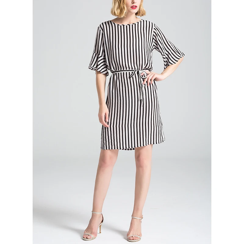 Платье в полоску из натурального шелка 100% шелк тутового шелкопряда женское