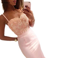 bridesmaid dresses mermaid sweetheart spaghetti straps pink formal dresses appliques lace bodice long wedding party gowns sau557