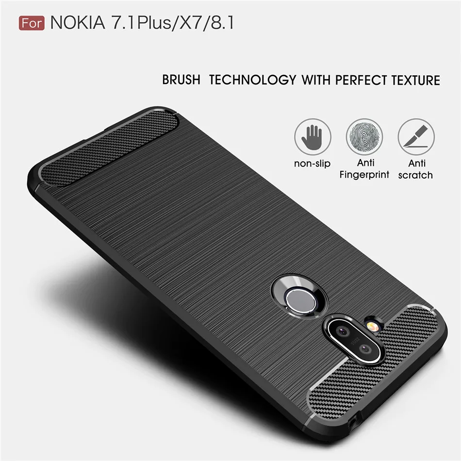 Силиконовый чехол для Nokia 7 Plus 1 X7 X71 противоударный из углеродного волокна ТПУ |