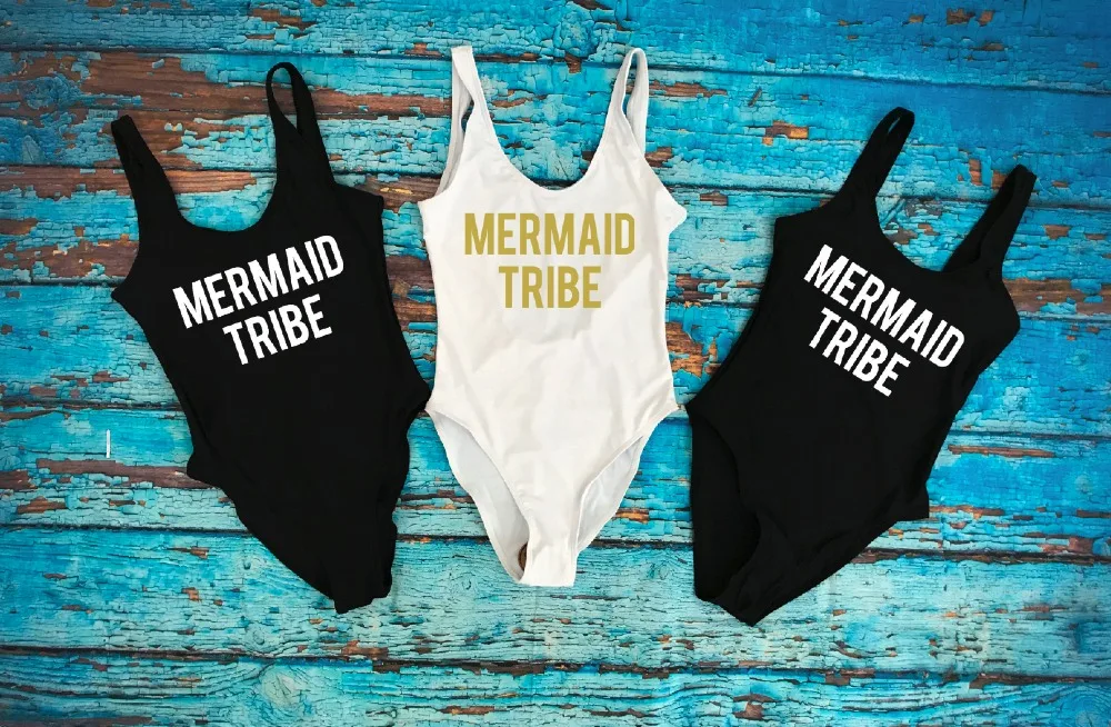

Bachelorette Aloha Beaches Mermaid Tribe Bathing Suits Bridesmaid Gift Bride Wedding Gift Honeymoon Swimwear women bodysuit