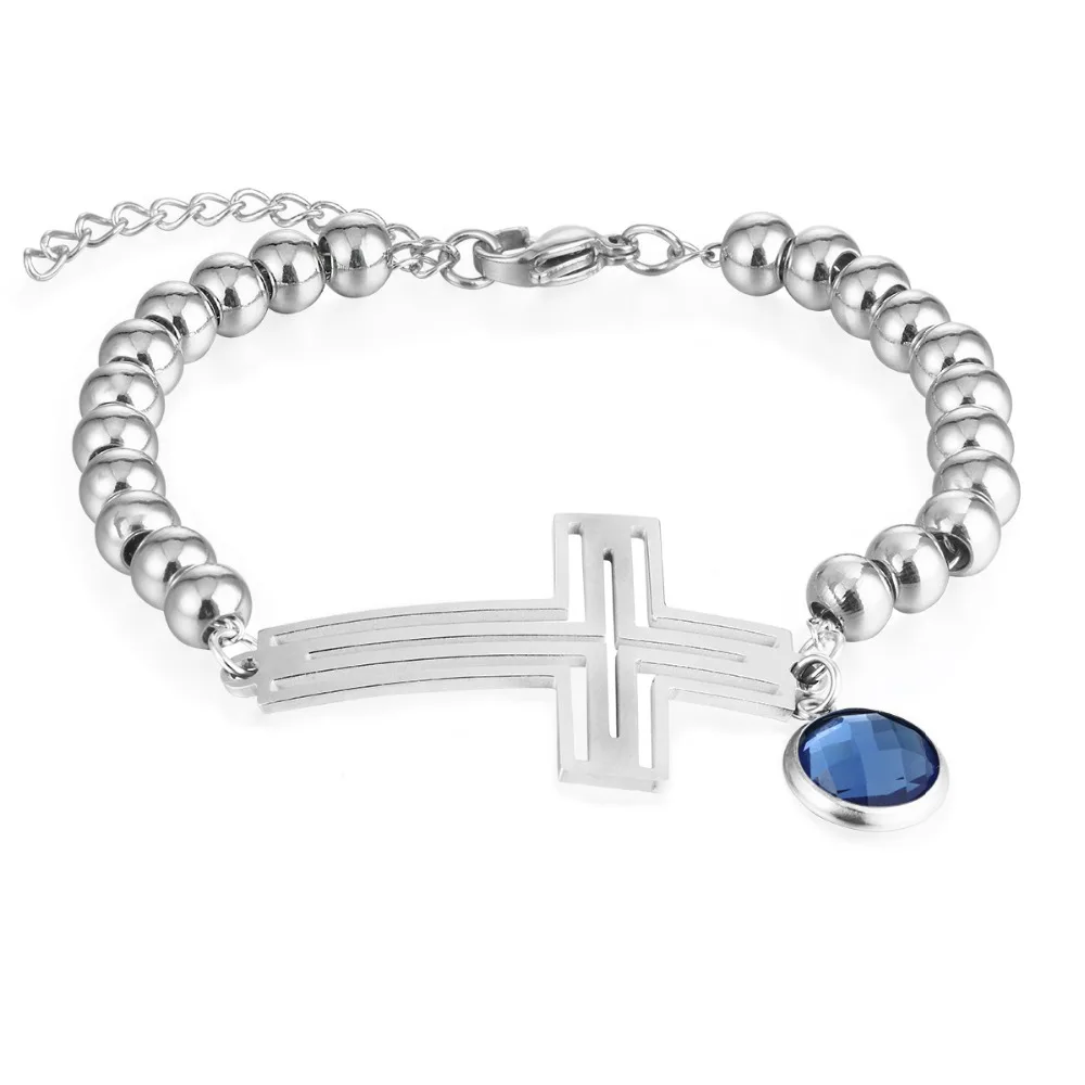 Blue Bead Religion San Benito медаль кулон браслет для женщин Бусы из нержавеющей стали металлический крест Strand браслет вера Ювелирные изделия Подарки MN47 - Окраска металла: Blue Bead