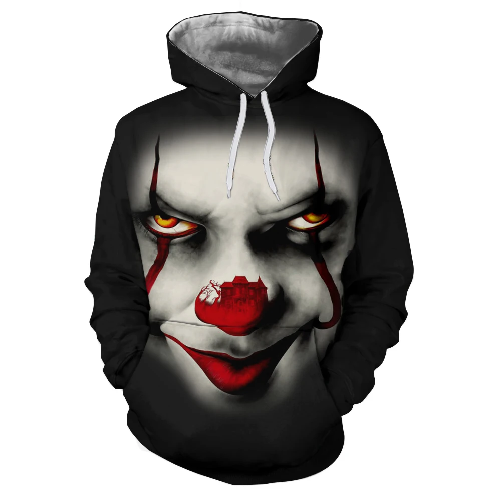 Фото Большой красный нос клоун Pennywise 3D Толстовка с капюшоном мужской пуловер топы Sudadera Большой красный нос клоун Pennywise 3D Толстовка с капюшоном мужской пуловер топы Sudadera