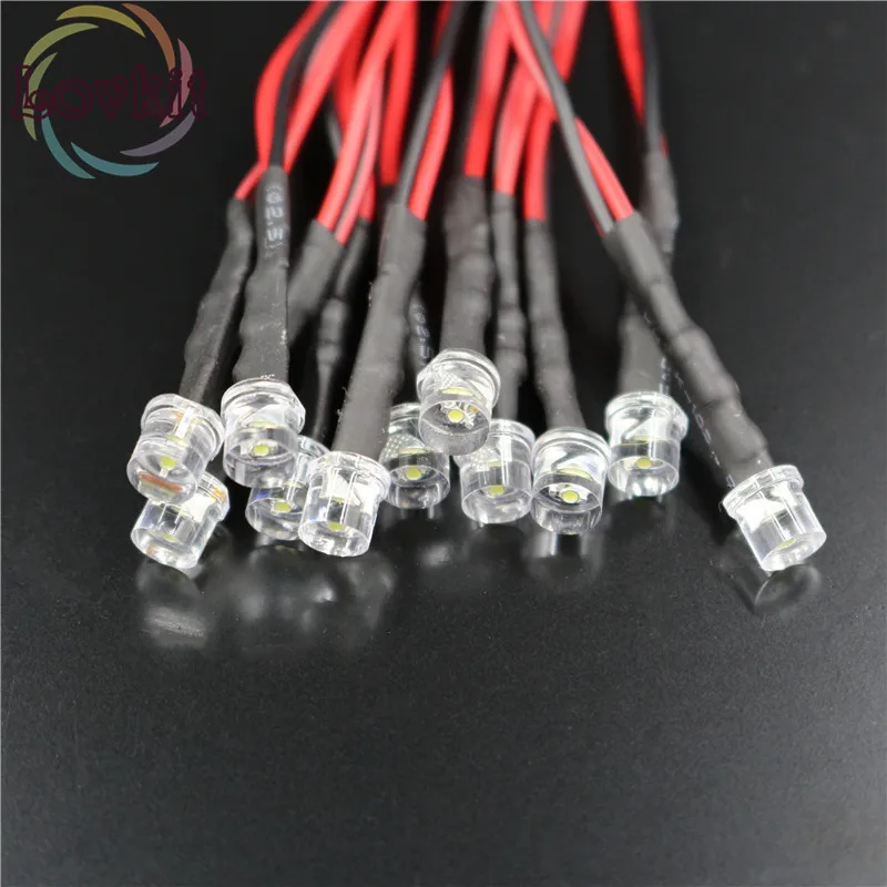 50 шт. 5 мм 12 В LED Предварительно проводной резистор DC 20 см плоский Топ белый широкий