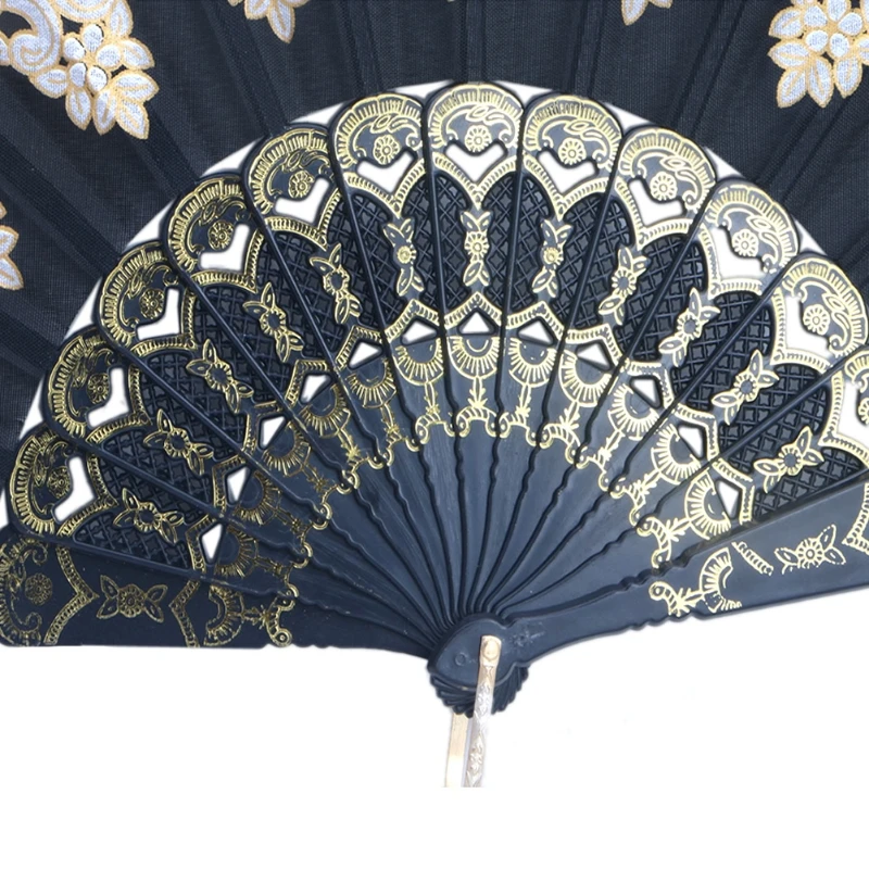 Black Spanish Style Dance Party Wedding Lace Silk Folding Hand Held Flower Fan | Дом и сад