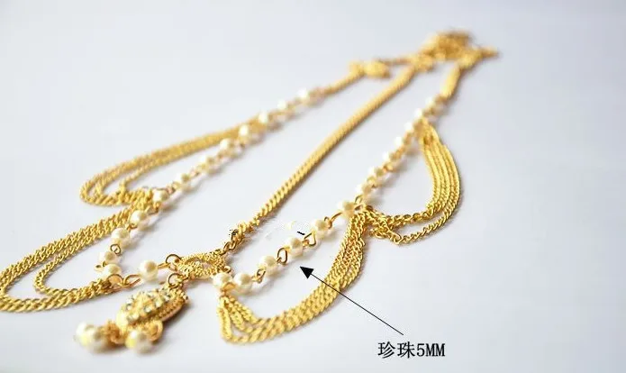 2019 New Fashion Boho Gold Color Elegant Arificial Pearl Chail Tassel Head Chain Headdress Hairband Pieces Hair Jewelry Women | Украшения и