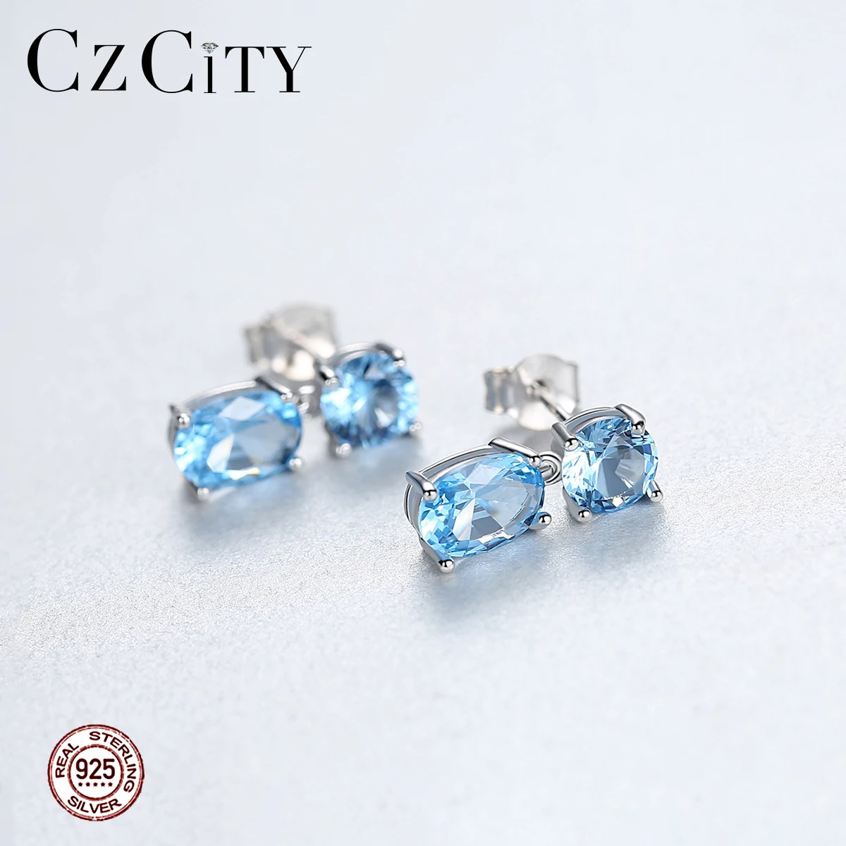 CZCITY Luxury Blue Topaz Drop Earrings for Women Wedding Engagement Fine Jewelry Silver Brincos Joyeria Fina Para Mujer SE0432 | Украшения