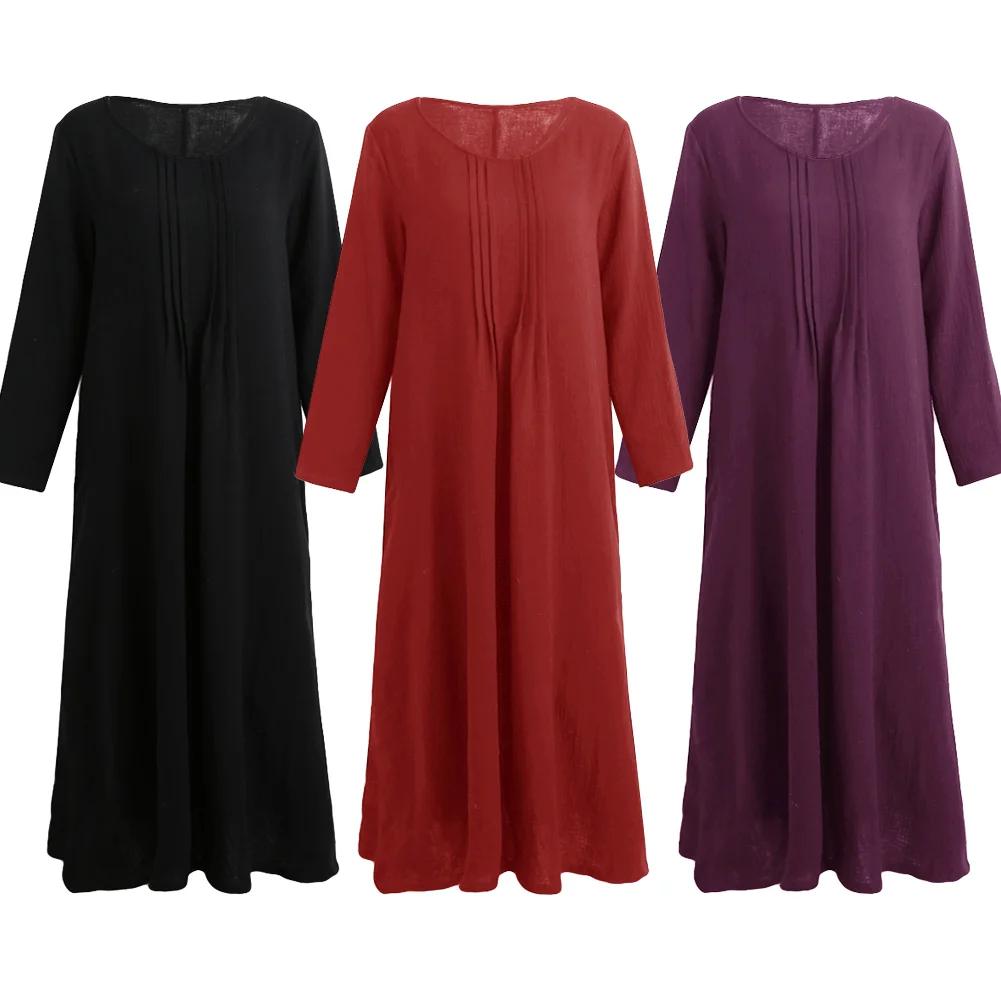 Женское повседневное свободное платье Anself однотонное хлопковое льняное с v